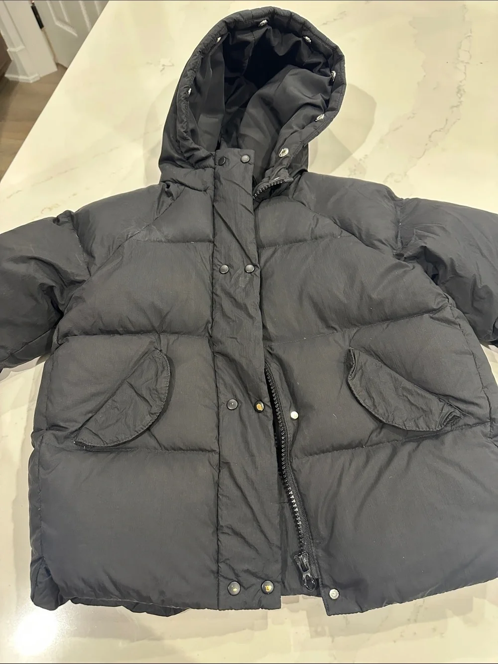 Zara black puffer jacket 3-4 years missing faux fur